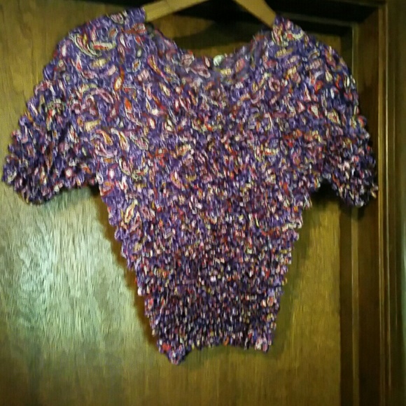 Red and Purple Paisley Print Popcorn Blouse - Picture 1 of 2